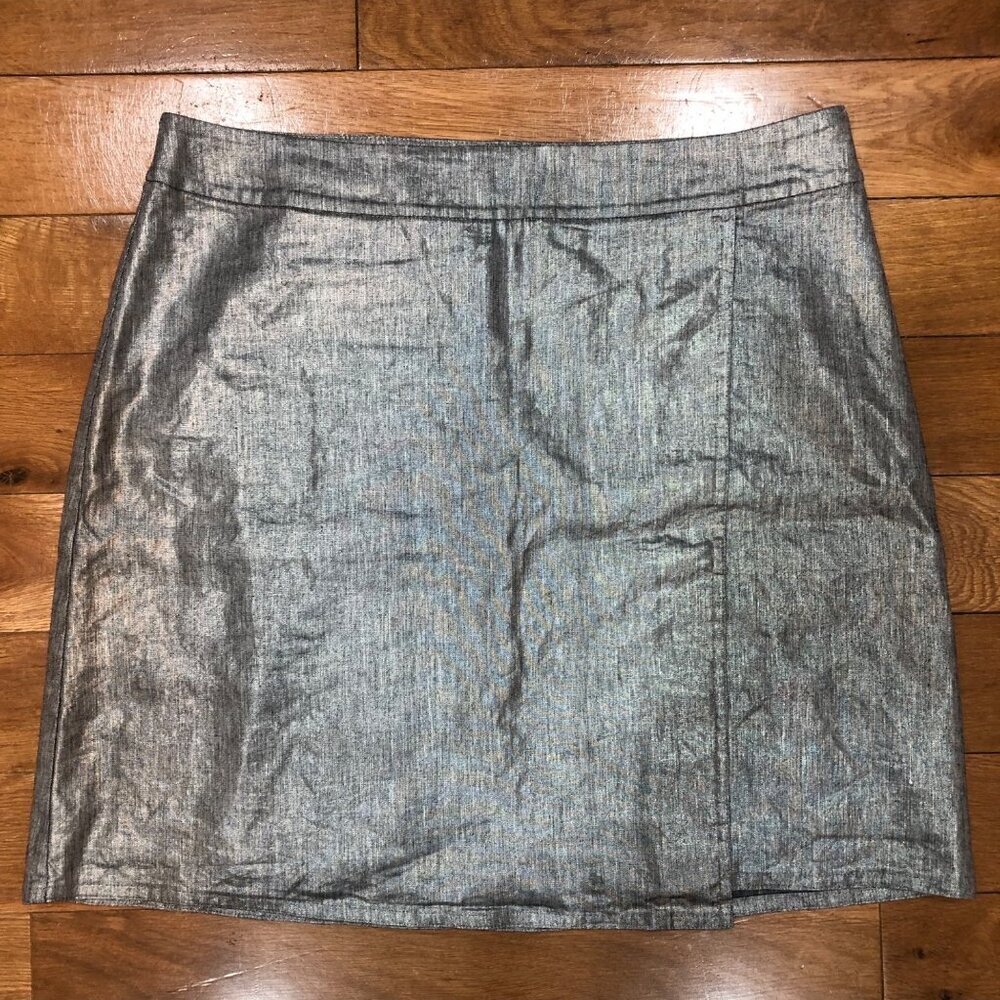 Eileen Fisher Linen Blend Mini Wrap Silver Skirt - Size M Petite